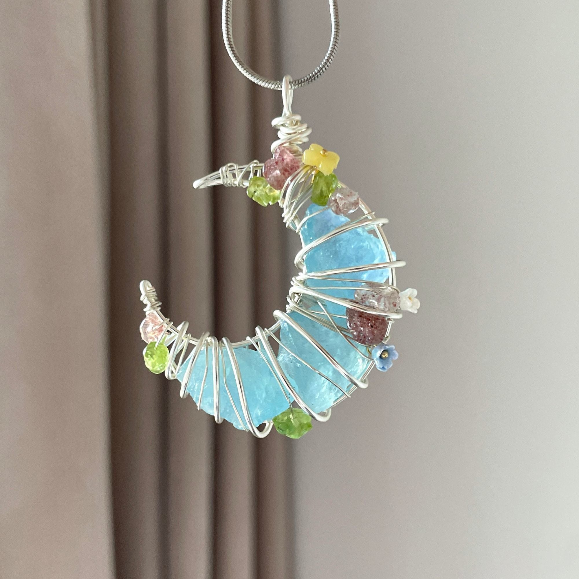 Hand-Wound Crystal Pendant Necklace (Moon)