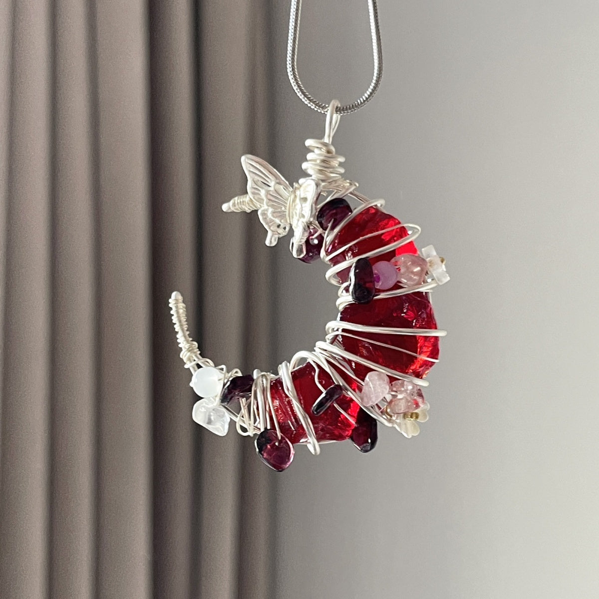 Hand-Wound Crystal Pendant Necklace (Moon)