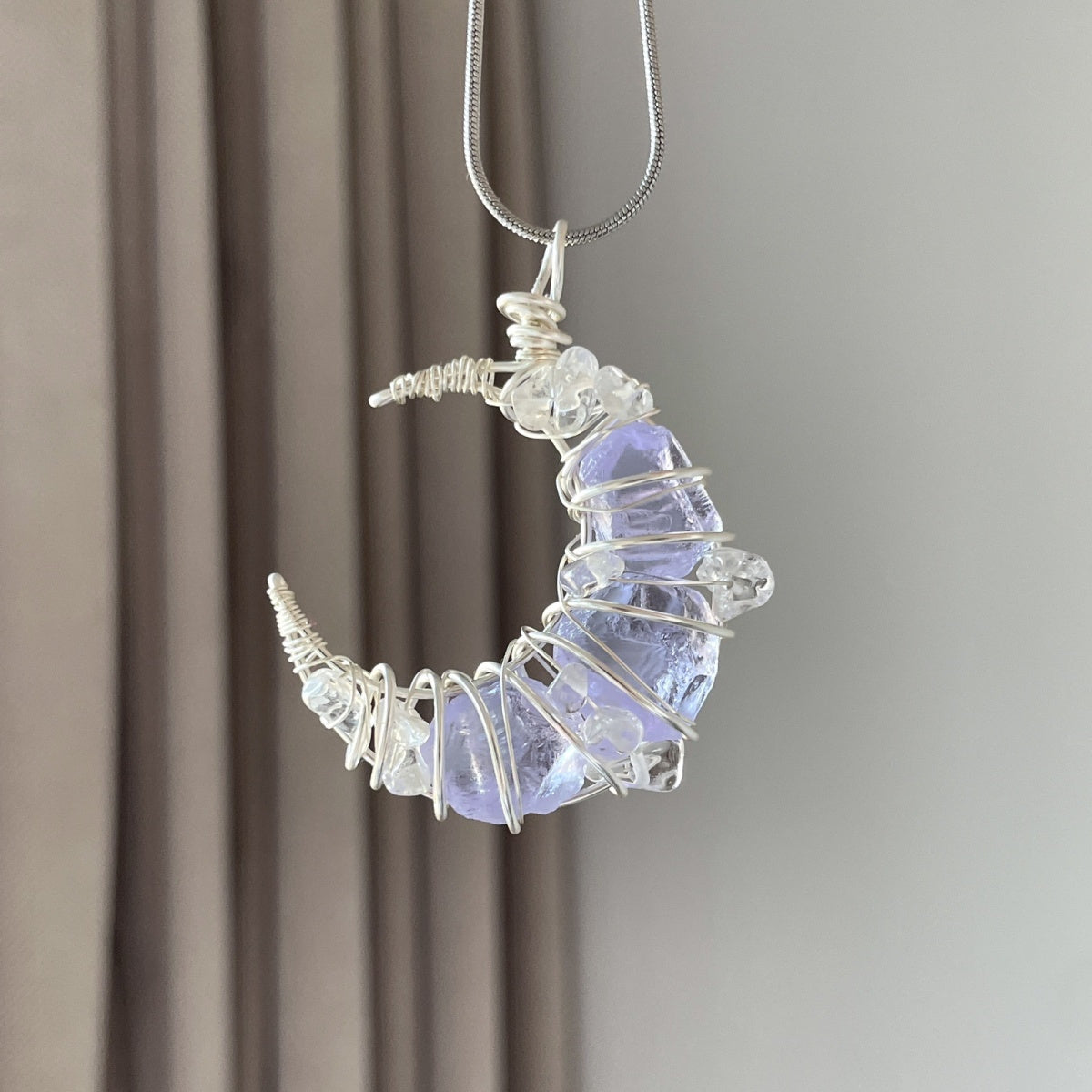 Hand-Wound Crystal Pendant Necklace (Moon)