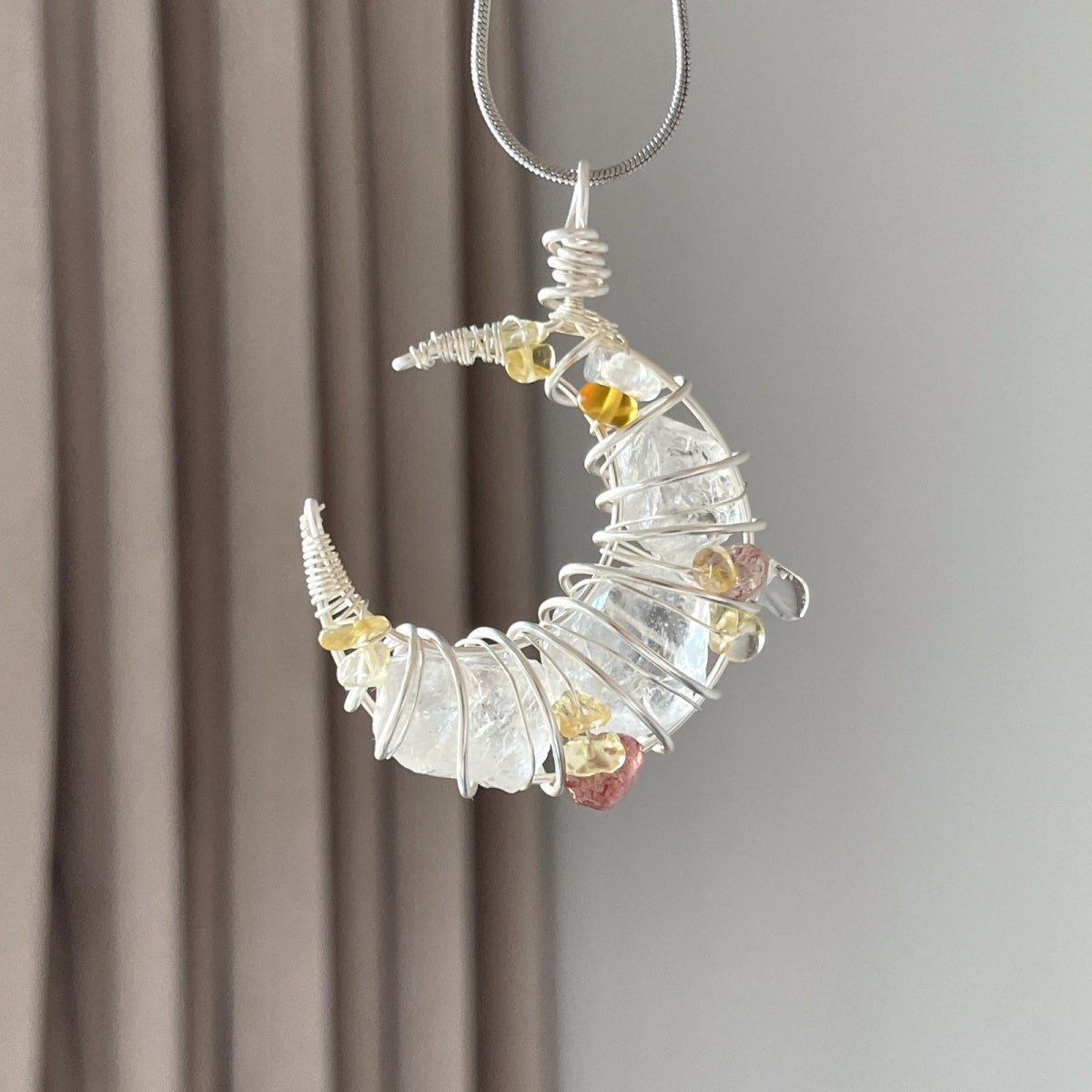 Hand-Wound Crystal Pendant Necklace (Moon)