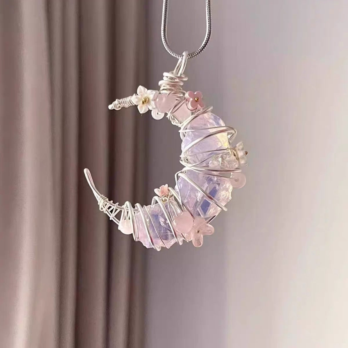 Hand-Wound Crystal Pendant Necklace (Moon)